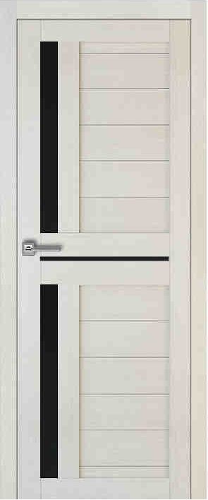 Межкомнатная дверь Т-9 Беленая лиственница чёрное стекло
