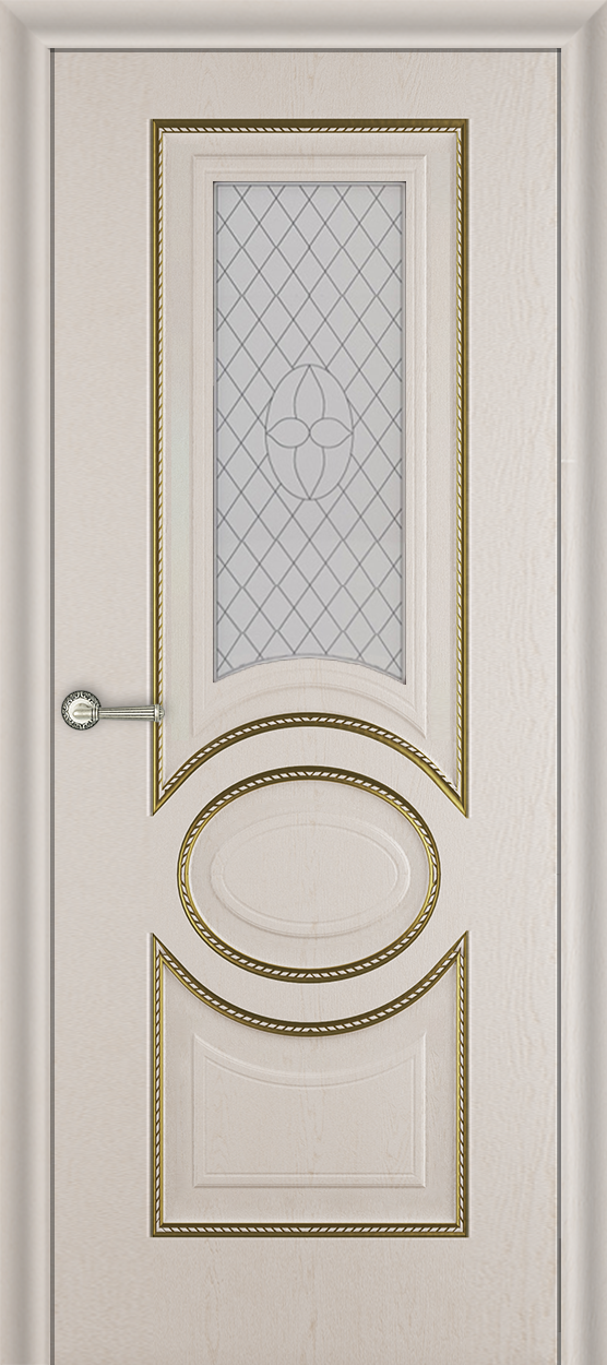 Межкомнатная дверь Н-19 Эмалит белый с патиной золото Витраж