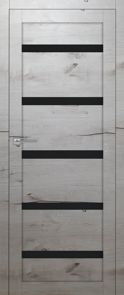 Межкомнатная дверь Т-5 Беленая лиственница чёрное стекло